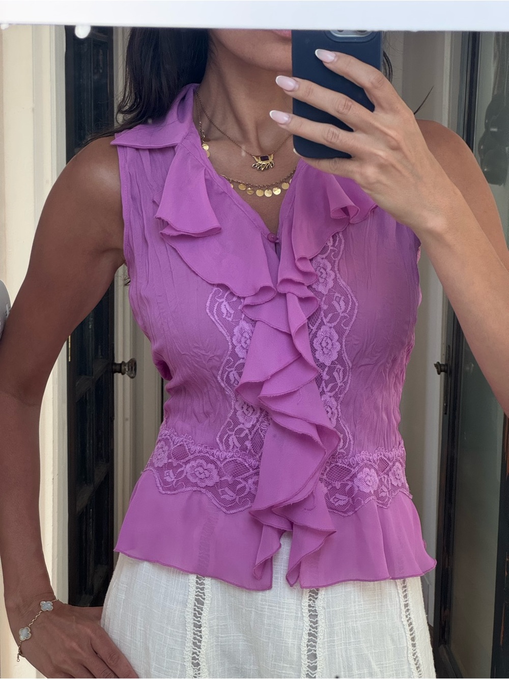 Allison Taylor Lavender Ruffle Lace Sleeveless Shell